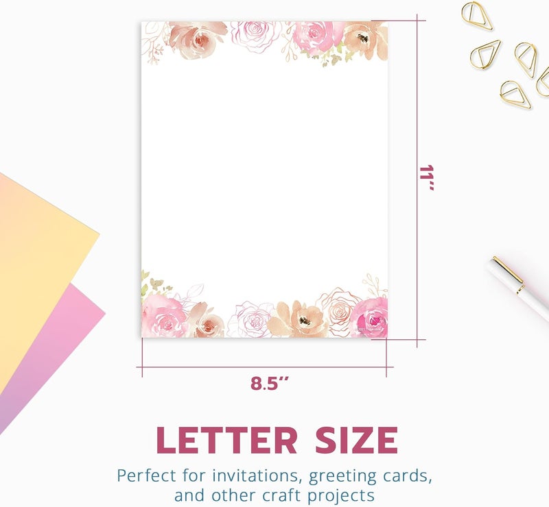 THiNKABLE Floral Stationery Paper, 50 Sheets, 8.5x11, Pink, Decorative, Writing Paper - Image 5
